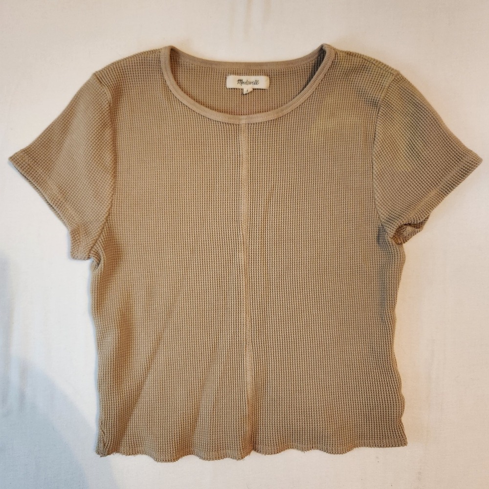 Madewell Waffle Knit Short Sleeve Tee Tan Beige Crew Neck Size M